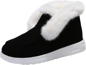 Lausiuoe Winter Boots For Women 2022 Trendy Classic Fuzzy Fur Lining Slip On Ankle Booties Warm Casual Loafers Sneakers
