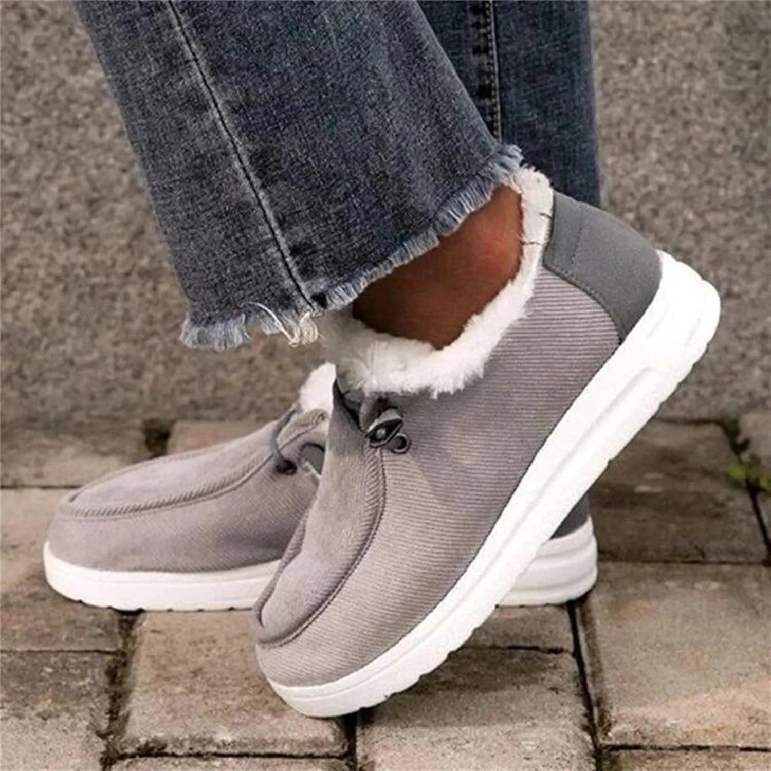 Lausiuoe Winter Boots For Women 2022 Trendy Warm Fuzzy Snow Ankle Booties Flat Cute Silp On Casual Loafers Sneakers
