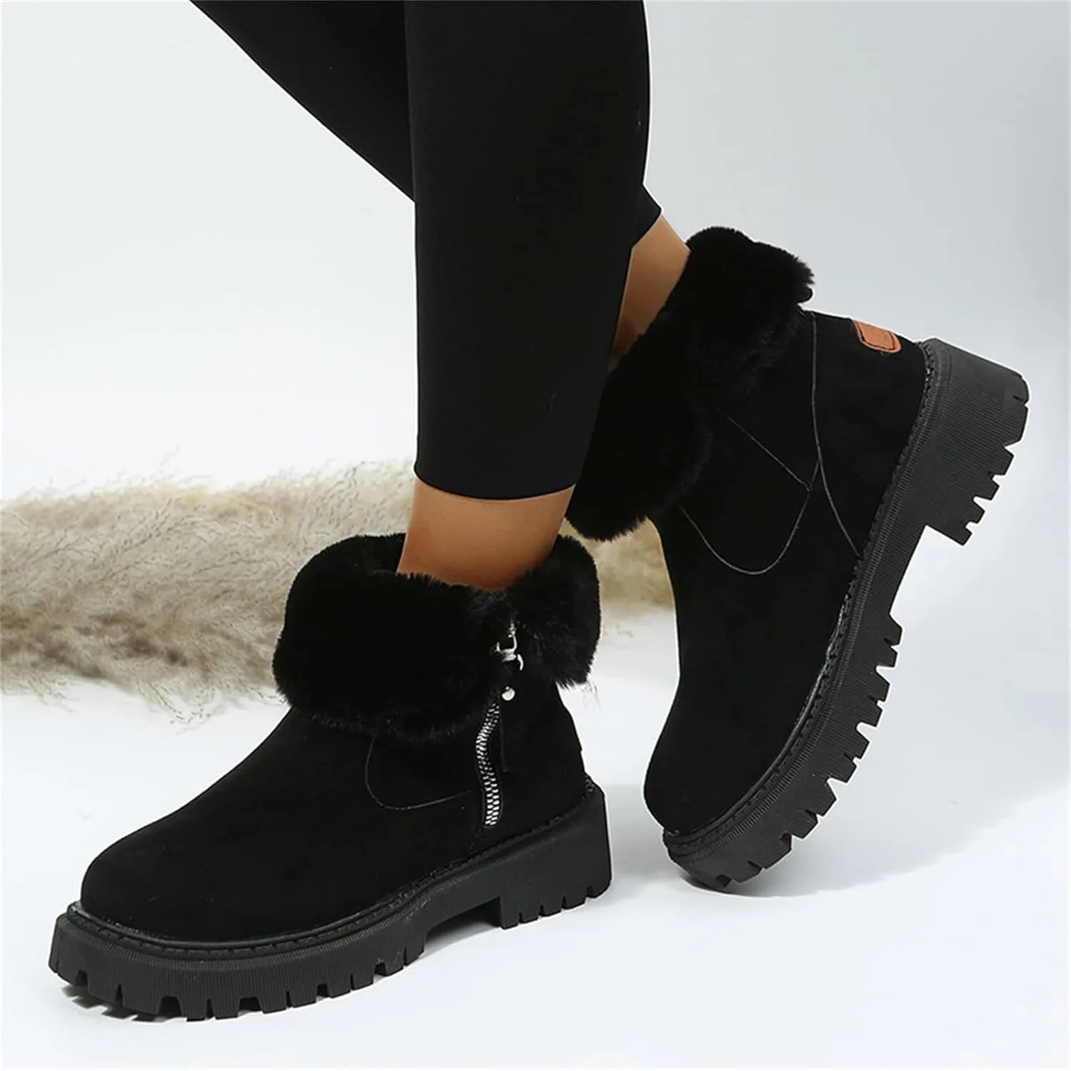 Lausiuoe Winter Dress Boots For Women 2024 Snow Boots Warm Fur Lining Comfortable Fuzzy Fashion Loafers Shoes Ankle Booties