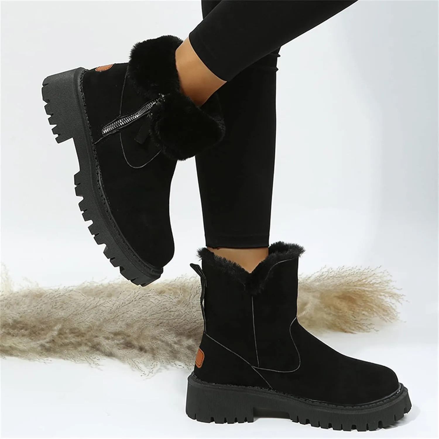 Lausiuoe Winter Dress Boots For Women 2024 Snow Boots Warm Fur Lining Comfortable Fuzzy Fashion Loafers Shoes Ankle Booties