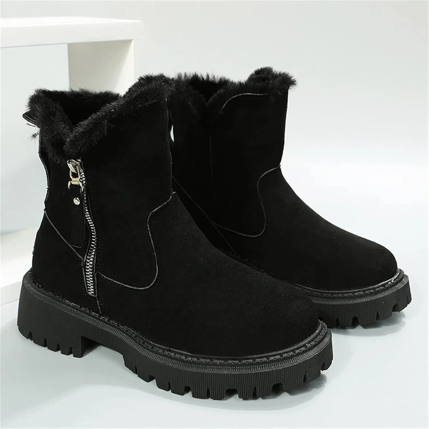 Lausiuoe Winter Dress Boots For Women 2024 Snow Boots Warm Fur Lining Comfortable Fuzzy Fashion Loafers Shoes Ankle Booties