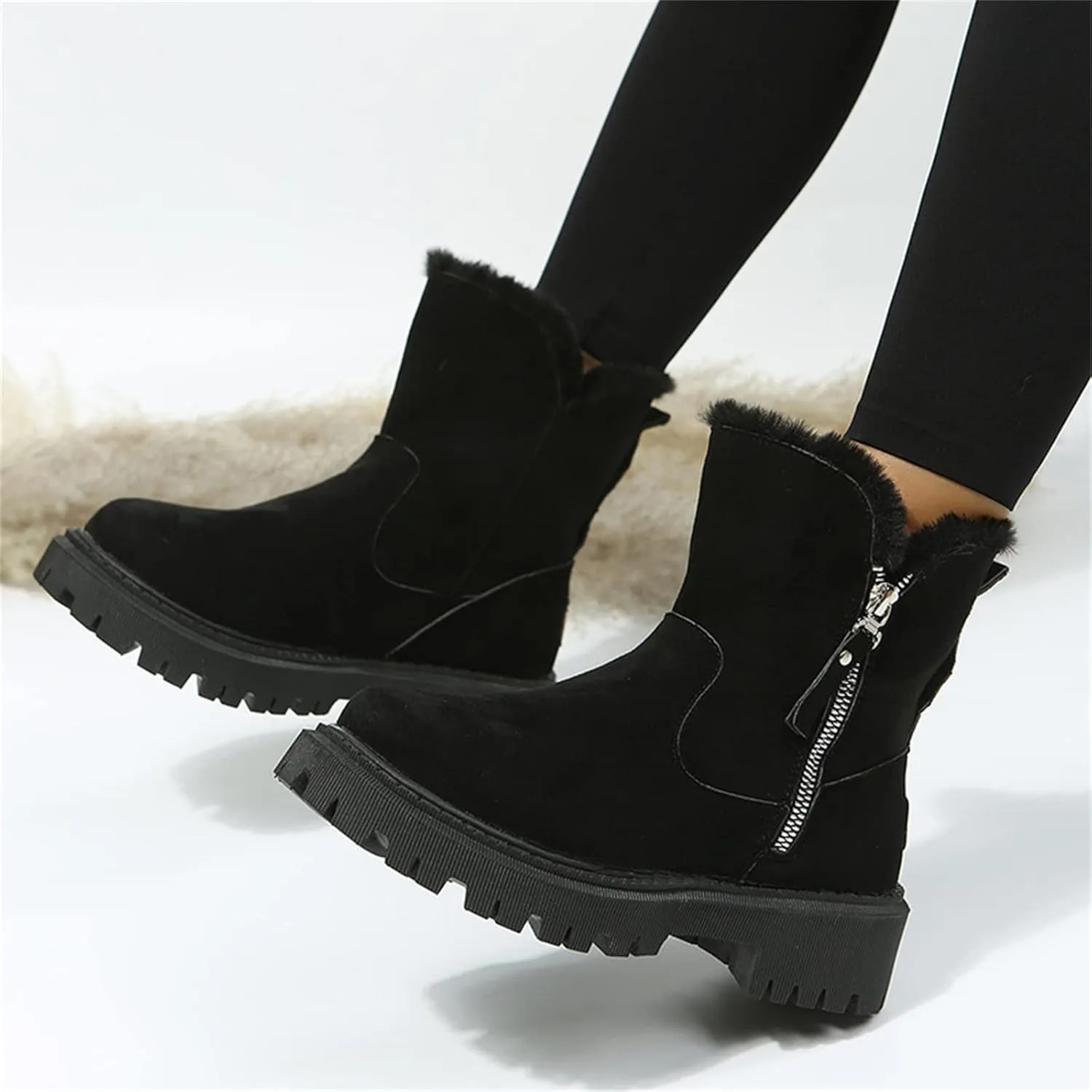 Lausiuoe Winter Dress Boots For Women 2024 Snow Boots Warm Fur Lining Comfortable Fuzzy Fashion Loafers Shoes Ankle Booties