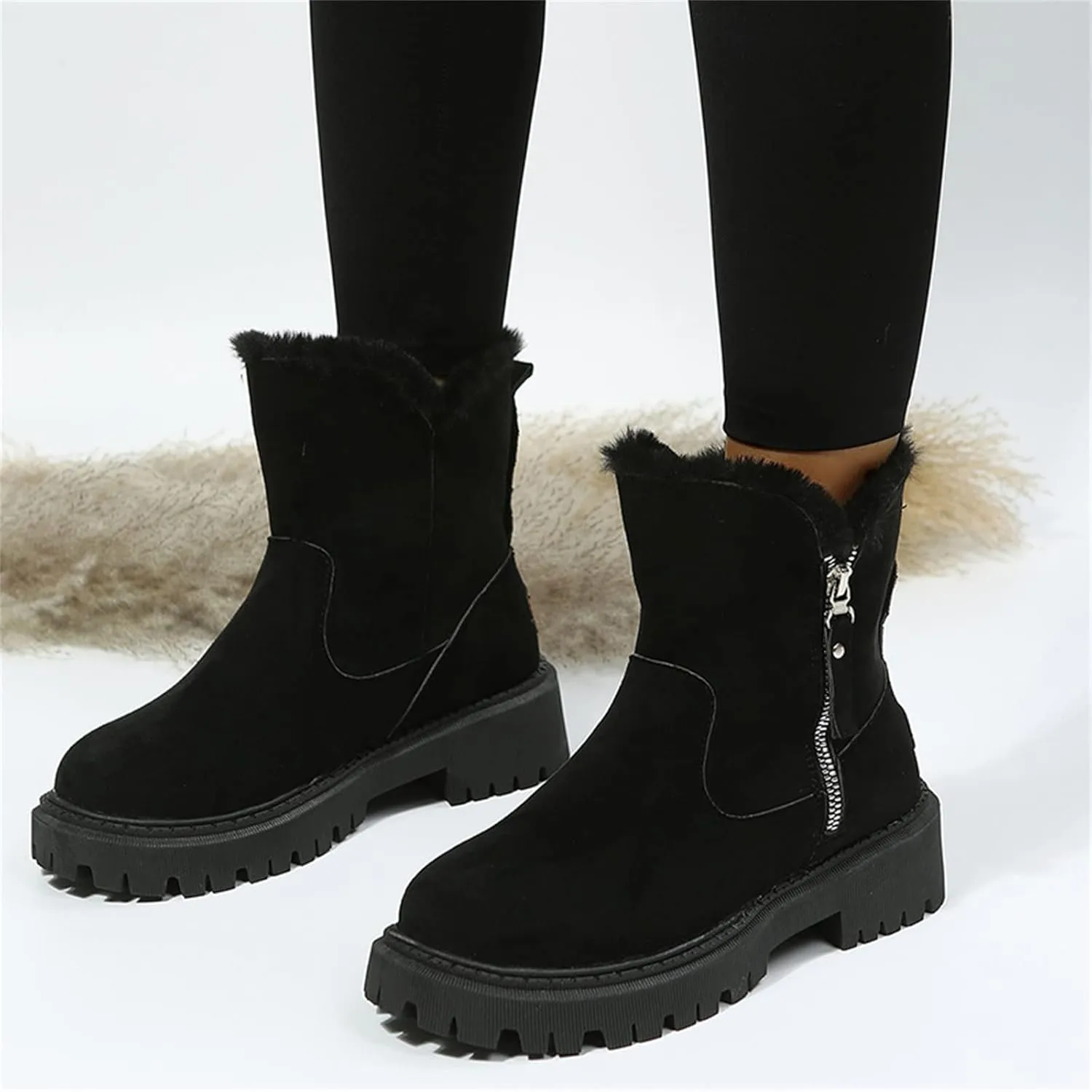Lausiuoe Winter Dress Boots For Women 2024 Snow Boots Warm Fur Lining Comfortable Fuzzy Fashion Loafers Shoes Ankle Booties