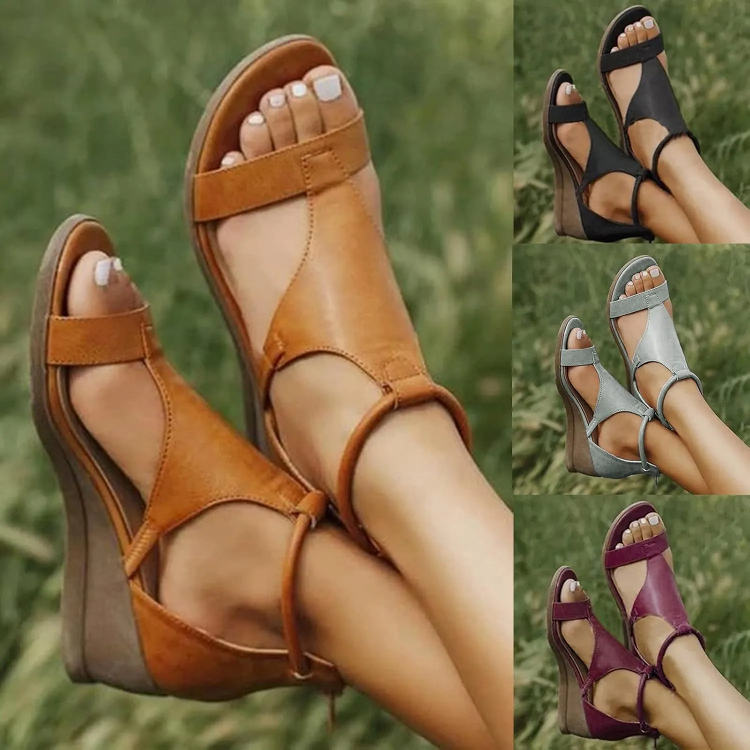Masbird Sandals for Women Casual Summer,Women's Sandals Bohemian Beach Sandals Gladiator Sandals Retro Back Zip Flat Shoes