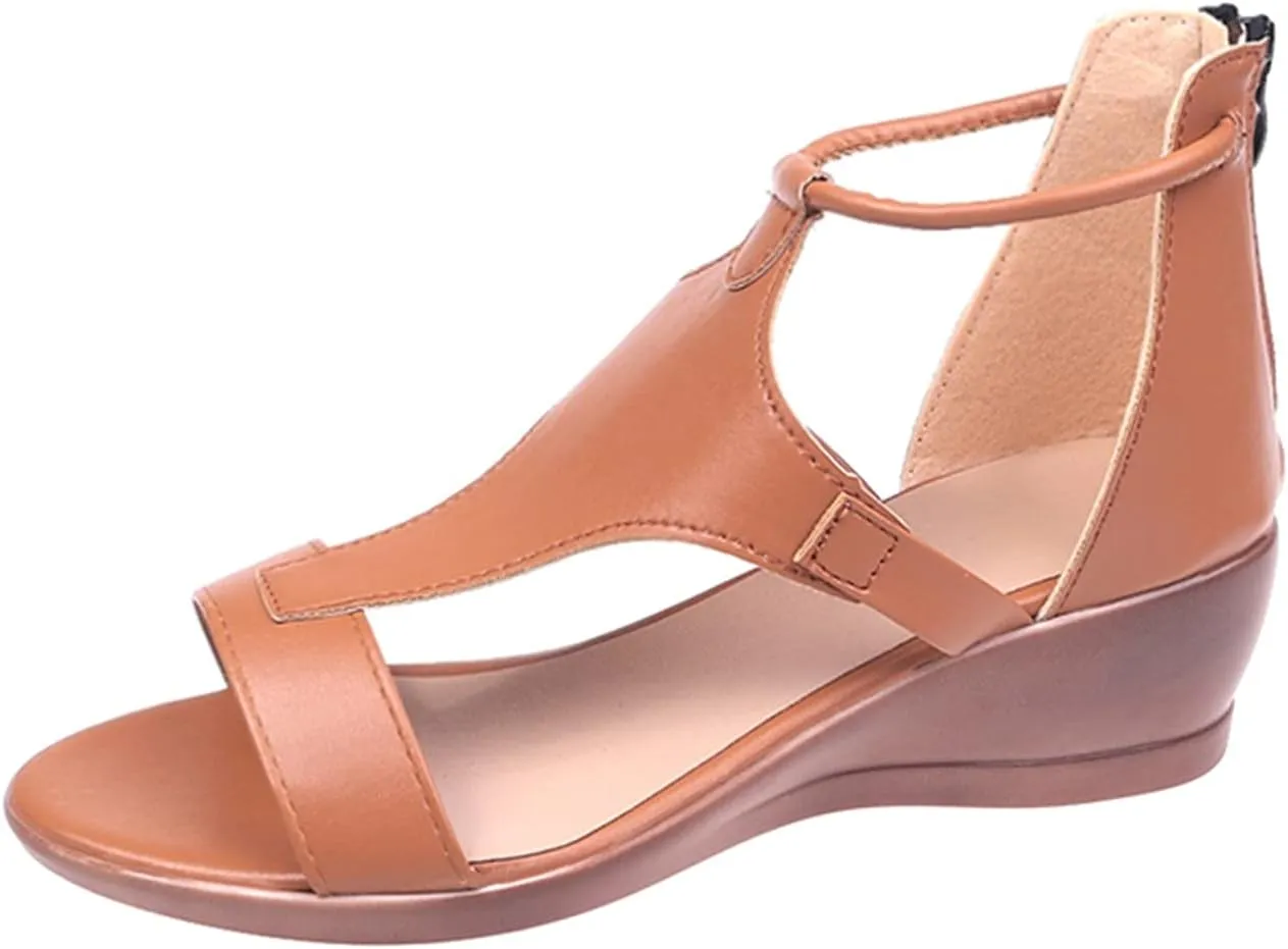 Masbird Sandals for Women Casual Summer,Women's Sandals Bohemian Beach Sandals Gladiator Sandals Retro Back Zip Flat Shoes
