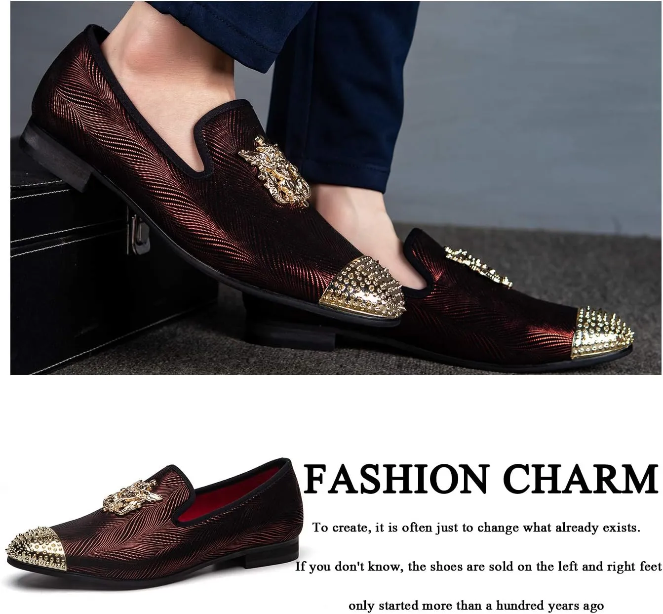Men Genuine Leather Mens Metallic Textured Slip-on Glitter Loafers Shoes