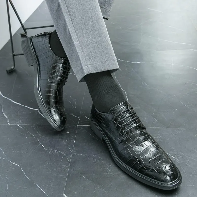 Men's Brogue Shoes Retro Pointed Chunky Heel Non-Slip Business Dress Shoes Genuine Leather Oxford Shoes for Men(Black,8)