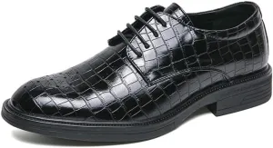 Men's Brogue Shoes Retro Pointed Chunky Heel Non-Slip Business Dress Shoes Genuine Leather Oxford Shoes for Men(Black,8)