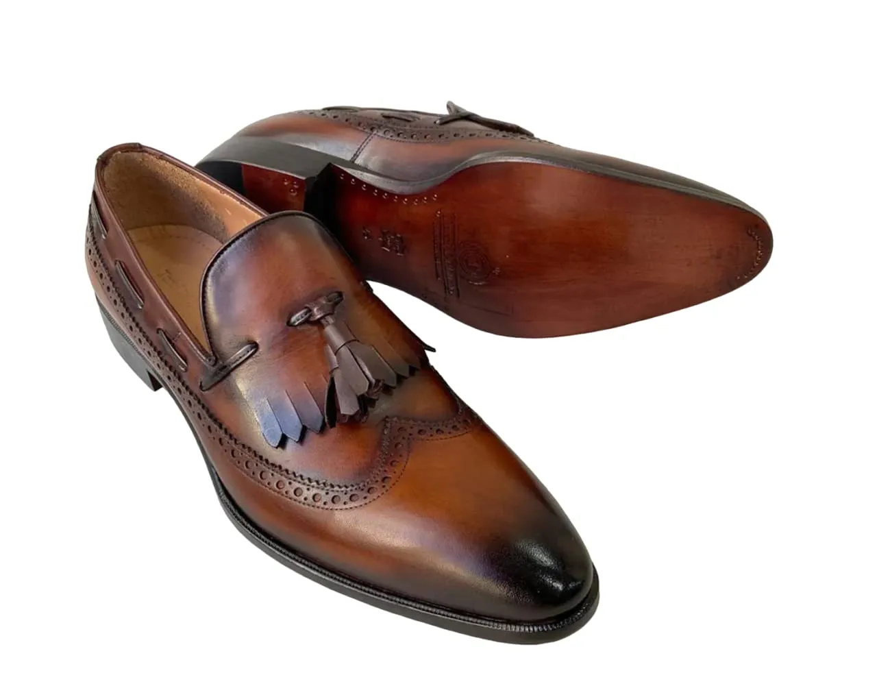 Mens Brown Italian Leather Handmade Luxury Tassel Slip-on Loafers Shoes (12, Loafers, Brown)