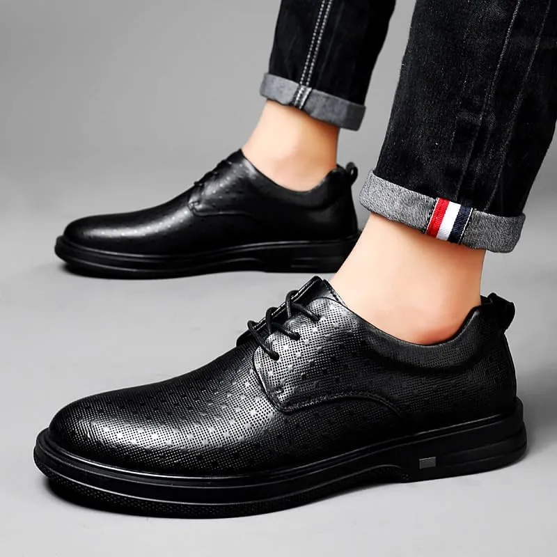 Men’s Casual Business Oxford – Breathable Lace-Up Leather Dress Shoes for Office & Walking