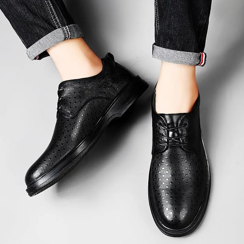Men’s Casual Business Oxford – Breathable Lace-Up Leather Dress Shoes for Office & Walking