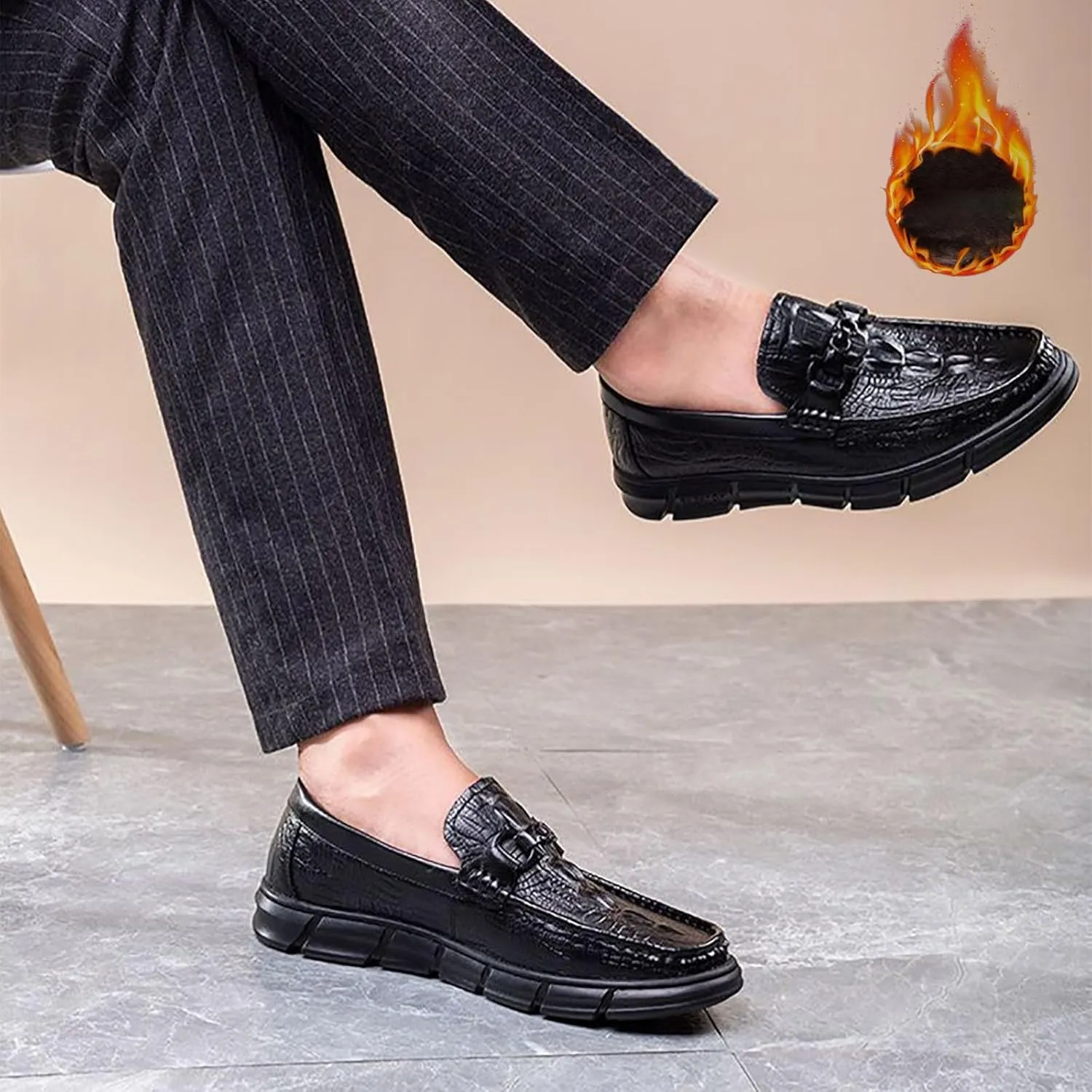 Men's Casual Textured Leather Slip-On Comfortable Breathable Dress Shoes for Men, Perfect for Driving & Daily Casual Wear