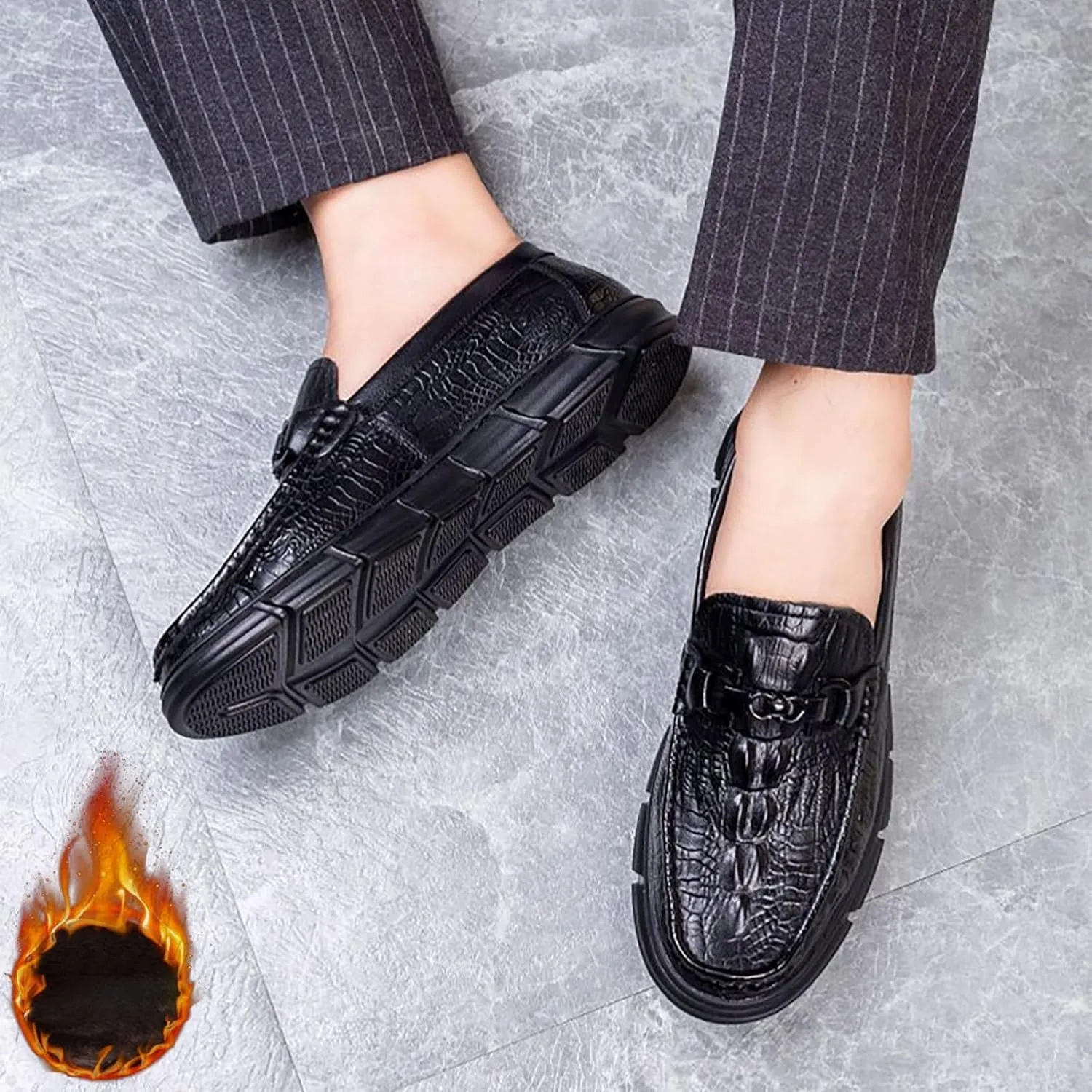 Men's Casual Textured Leather Slip-On Comfortable Breathable Dress Shoes for Men, Perfect for Driving & Daily Casual Wear