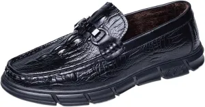 Men's Casual Textured Leather Slip-On Comfortable Breathable Dress Shoes for Men, Perfect for Driving & Daily Casual Wear