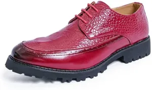 Men's Crocodile Textured Leather Brogue Shoes Metal Reinforced Eyelets Thick Rubber Outsole Anti-Slip Traction Casual Business Wear
