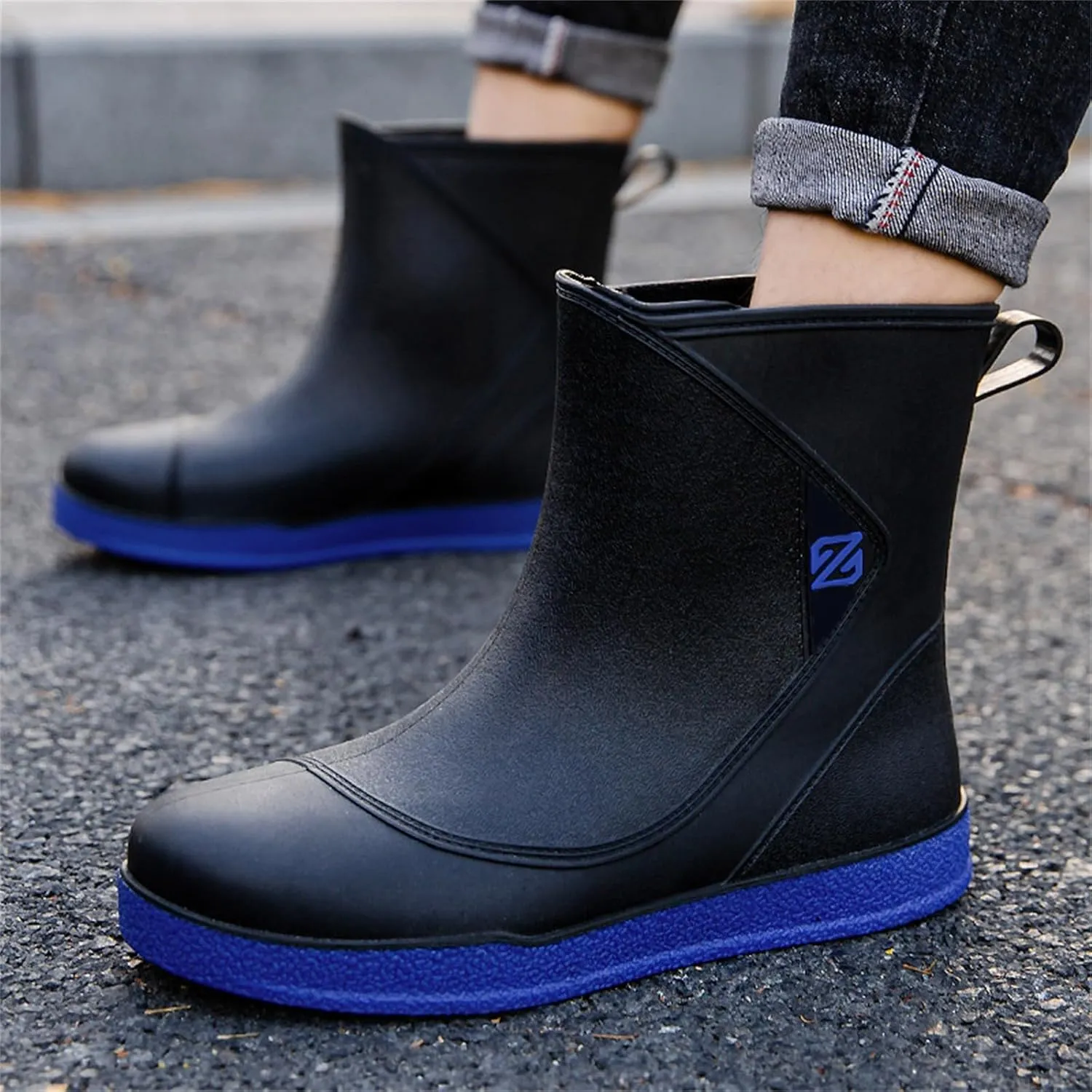 Men's Deck Waterproof Fishing Rain Anti-Slip Ankle Rubber Outdoor Work Shoes Gardening Insulated Mud Boots Footwear