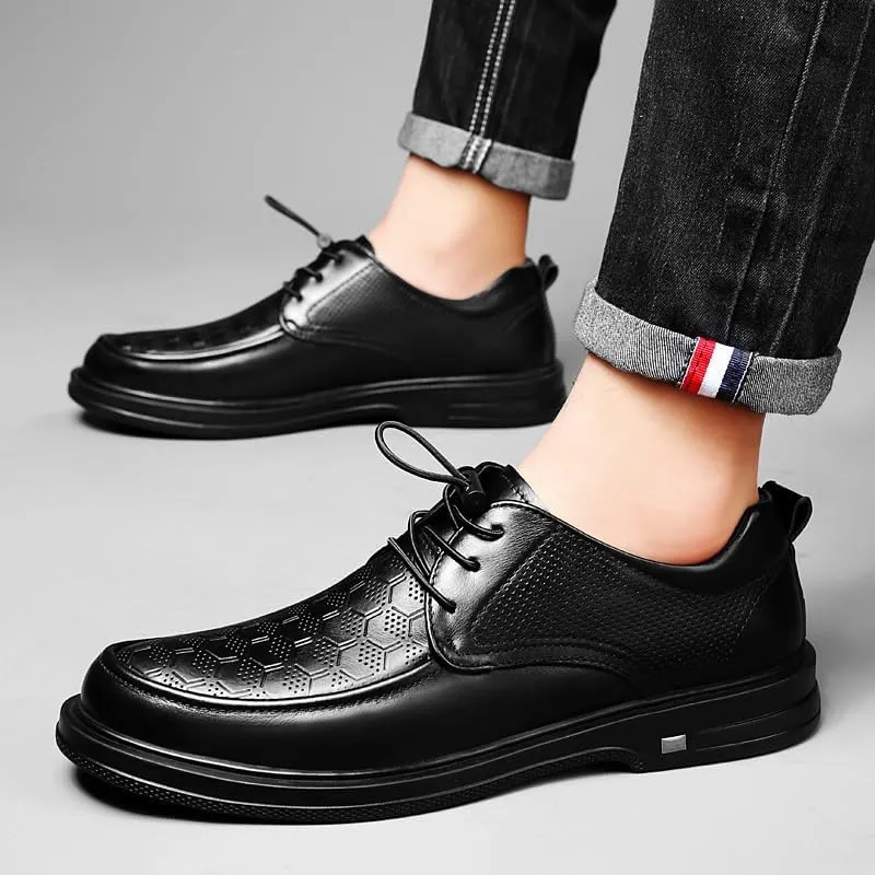 Men’s Genuine Leather Dress Shoes Comfortable Breathable Lace-Up Formal Business Oxford Shoes