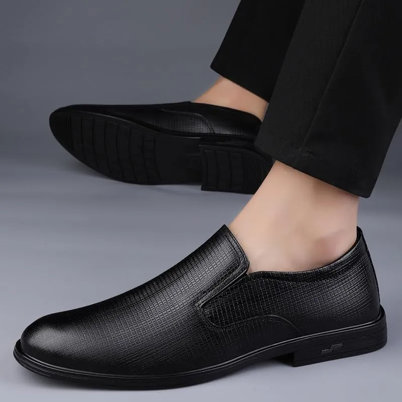 Men's Genuine Leather Platform Slip-On Oxfords Shoes Comfortable Formal Dress Shoes for Men