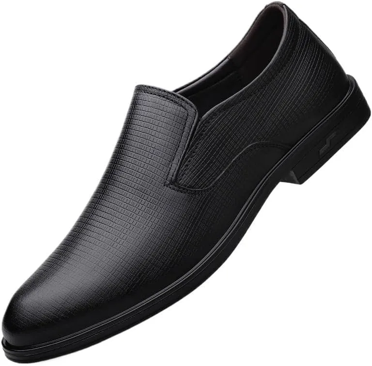 Men's Genuine Leather Platform Slip-On Oxfords Shoes Comfortable Formal Dress Shoes for Men