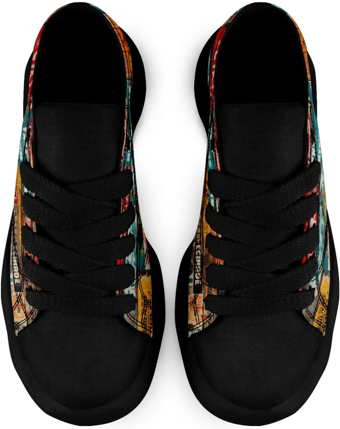 Mens Graffiti Canvas Sneakers Colorful Casual Low Top Lace-Up Canvas Shoes for Women Abstract Street Art Design