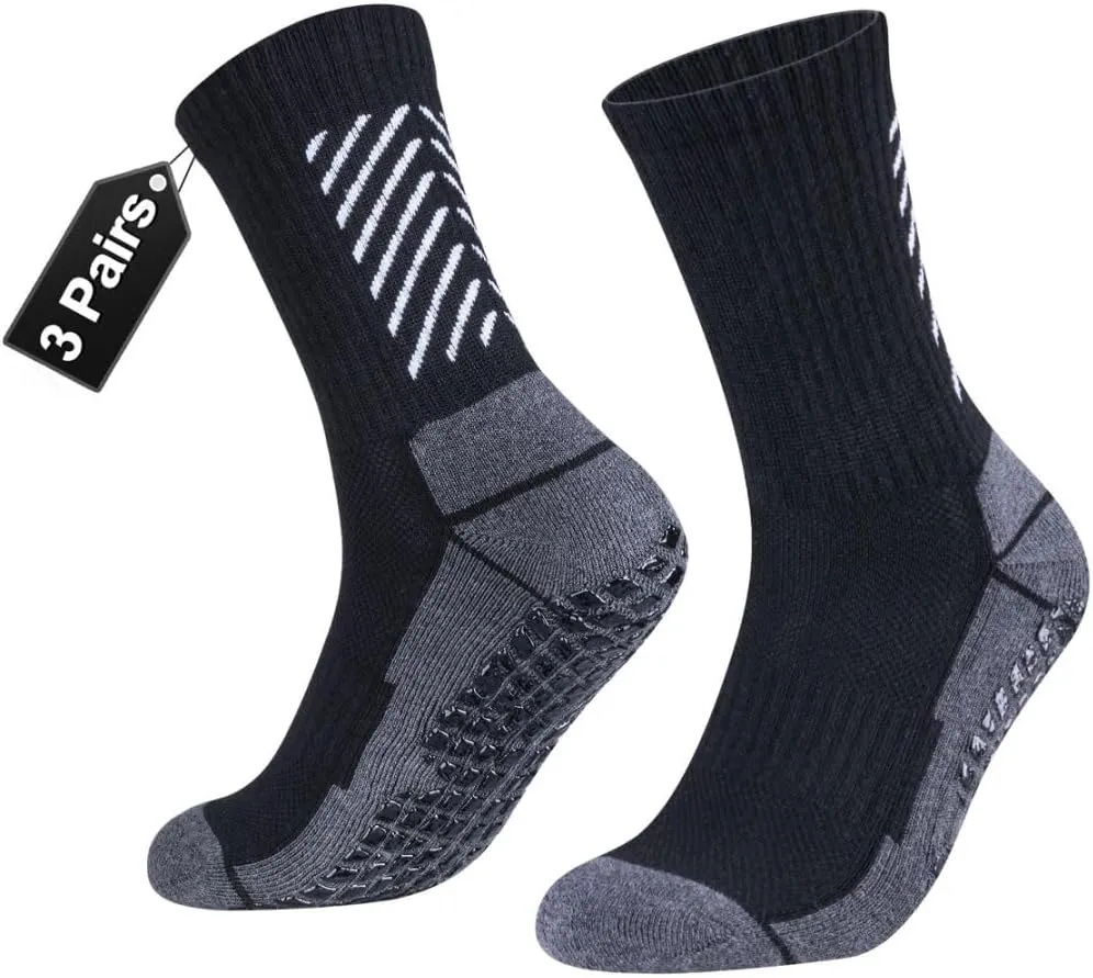 Men's Grip Socks, Non Slip Soccer Basketball Pilates Home Floor Hospital Training Athletic Socks, 3 Pairs