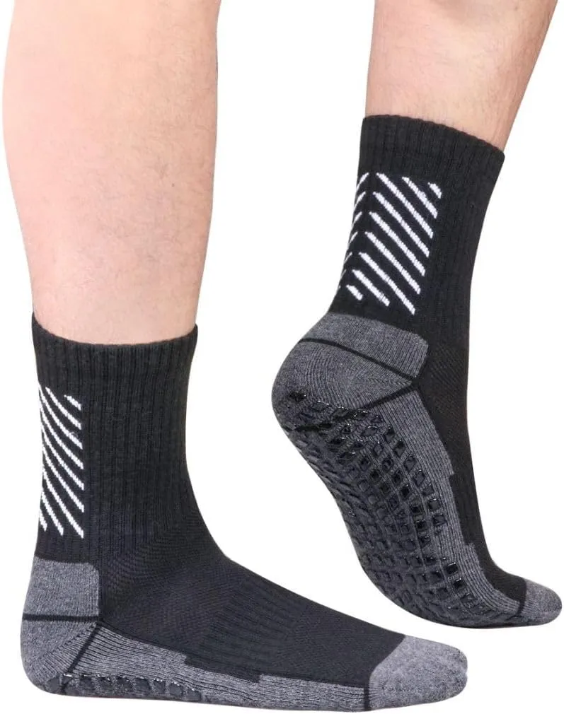 Men's Grip Socks, Non Slip Soccer Basketball Pilates Home Floor Hospital Training Athletic Socks, 3 Pairs