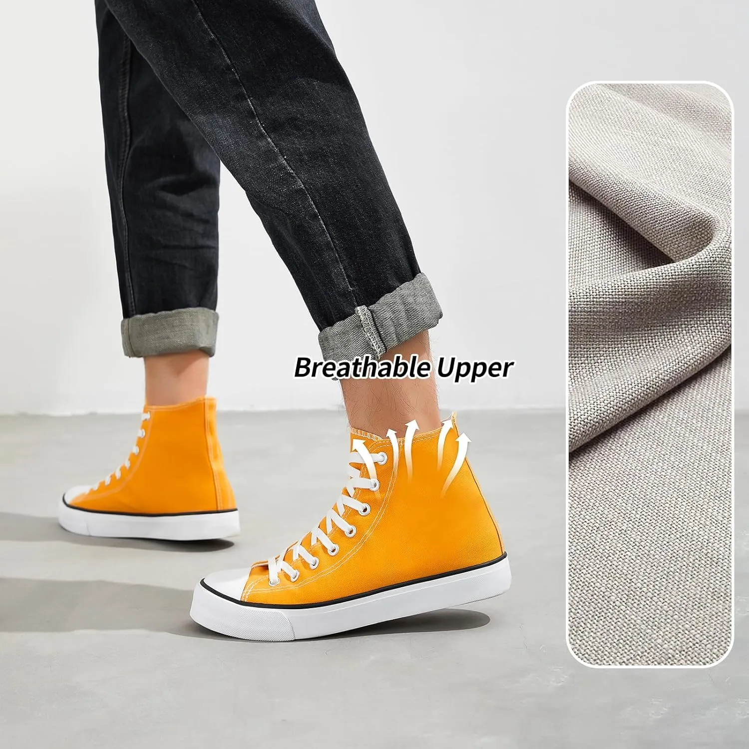Mens High Top Canvas Sneakers Casual Lace up Canvas Shoes for Men Fashion White and Black Walking Sneakers