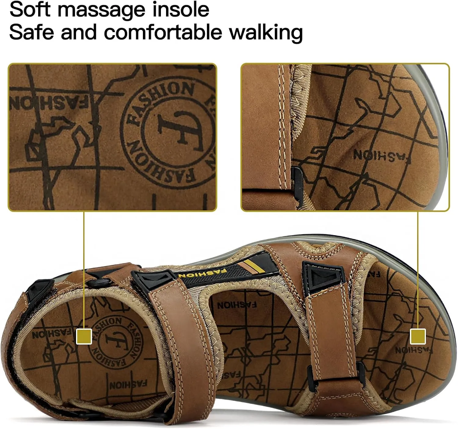 Mens Hiking Sandals Leather Air Cushion Non Slip Comfortable Beach Footwear