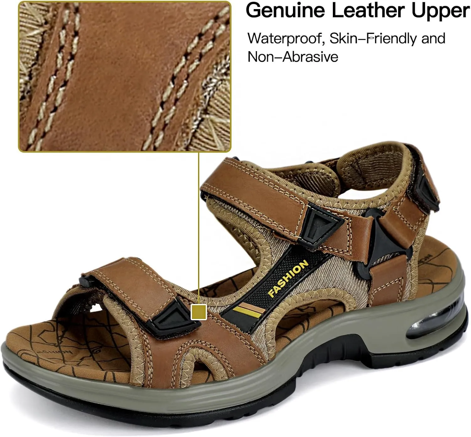 Mens Hiking Sandals Leather Air Cushion Non Slip Comfortable Beach Footwear