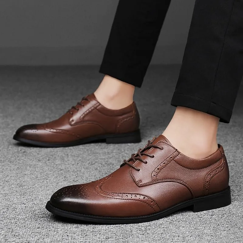 Men's Lace-Up Oxfords Shoes Mens Genuine Leather Formal Dress Shoes Business Classic Wingtip Brogue Shoes