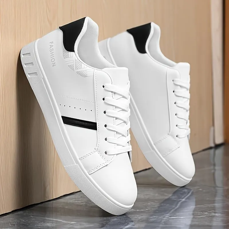 Men's Lace-Up Sneakers, Stripe Detail Design Skate Shoes, Good Grip, Breathable, Lightweight