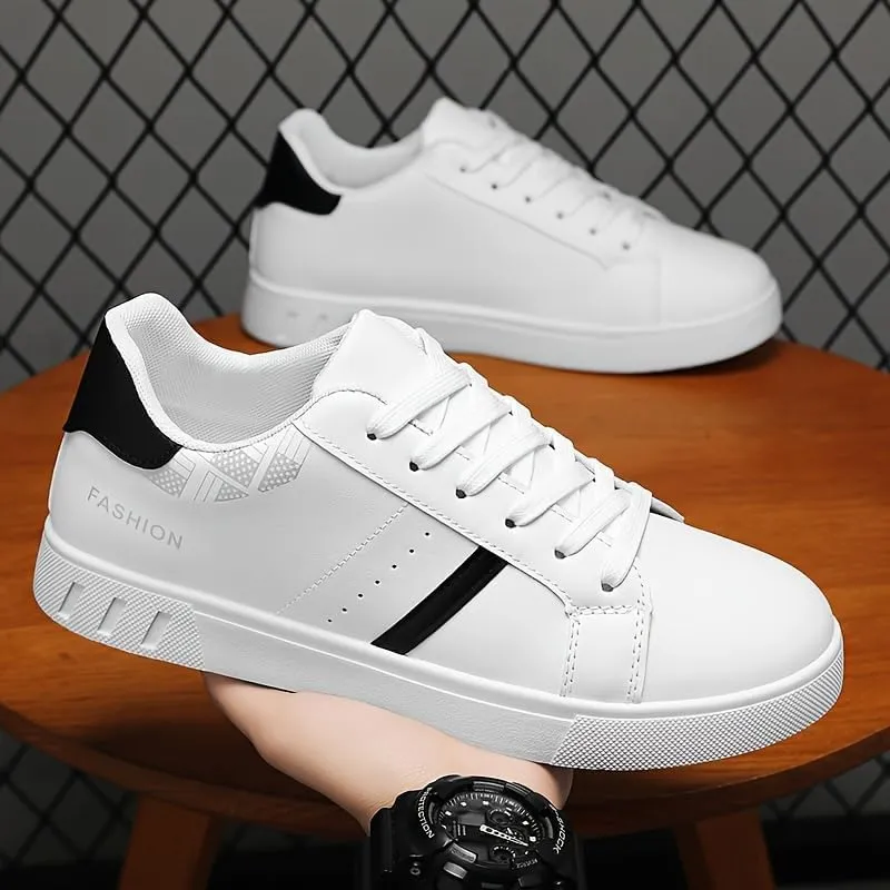 Men's Lace-Up Sneakers, Stripe Detail Design Skate Shoes, Good Grip, Breathable, Lightweight