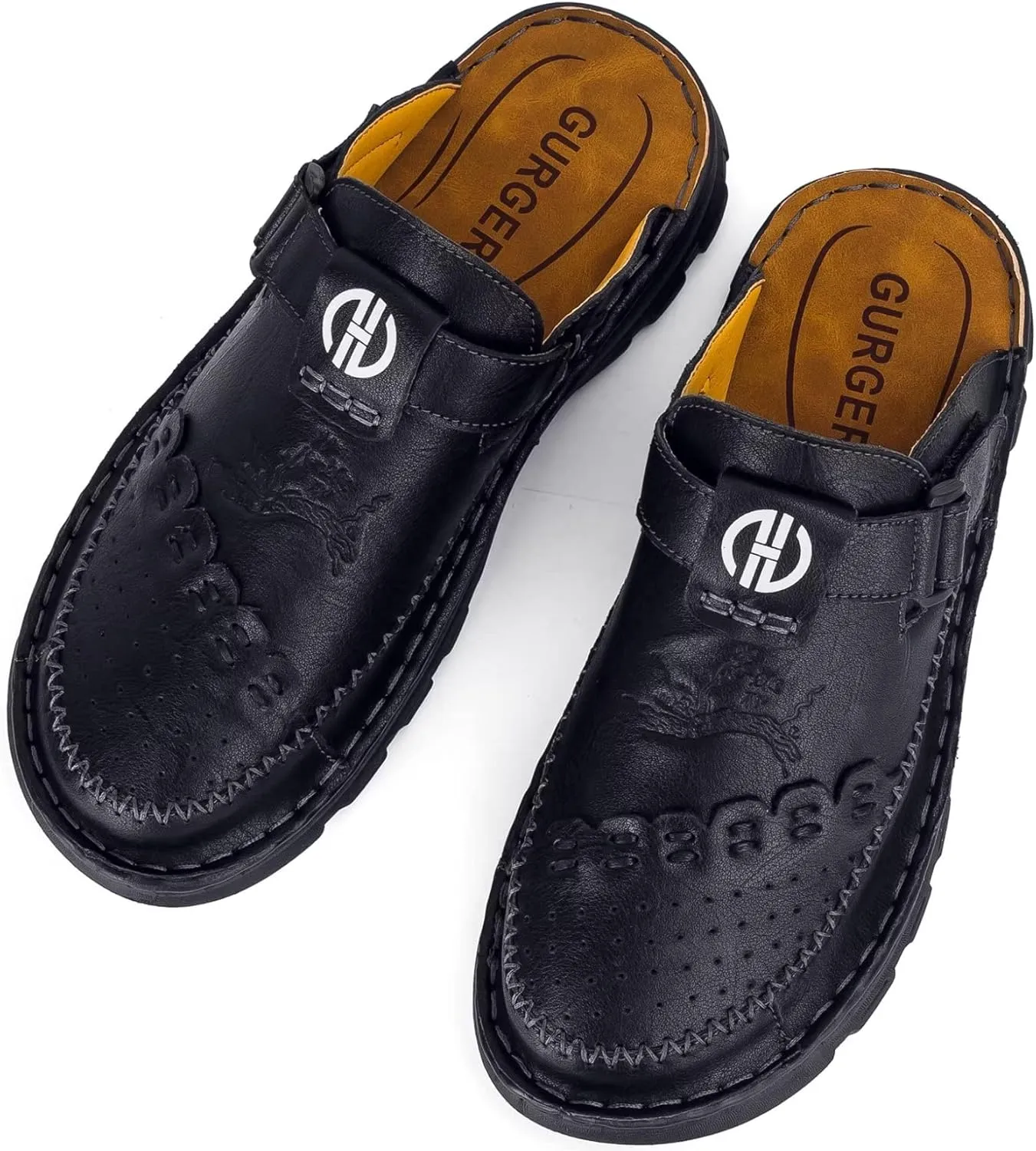 Mens Leather Clogs Mules Summer Slip-on Casual Sandals Soft Leather Thick Sole
