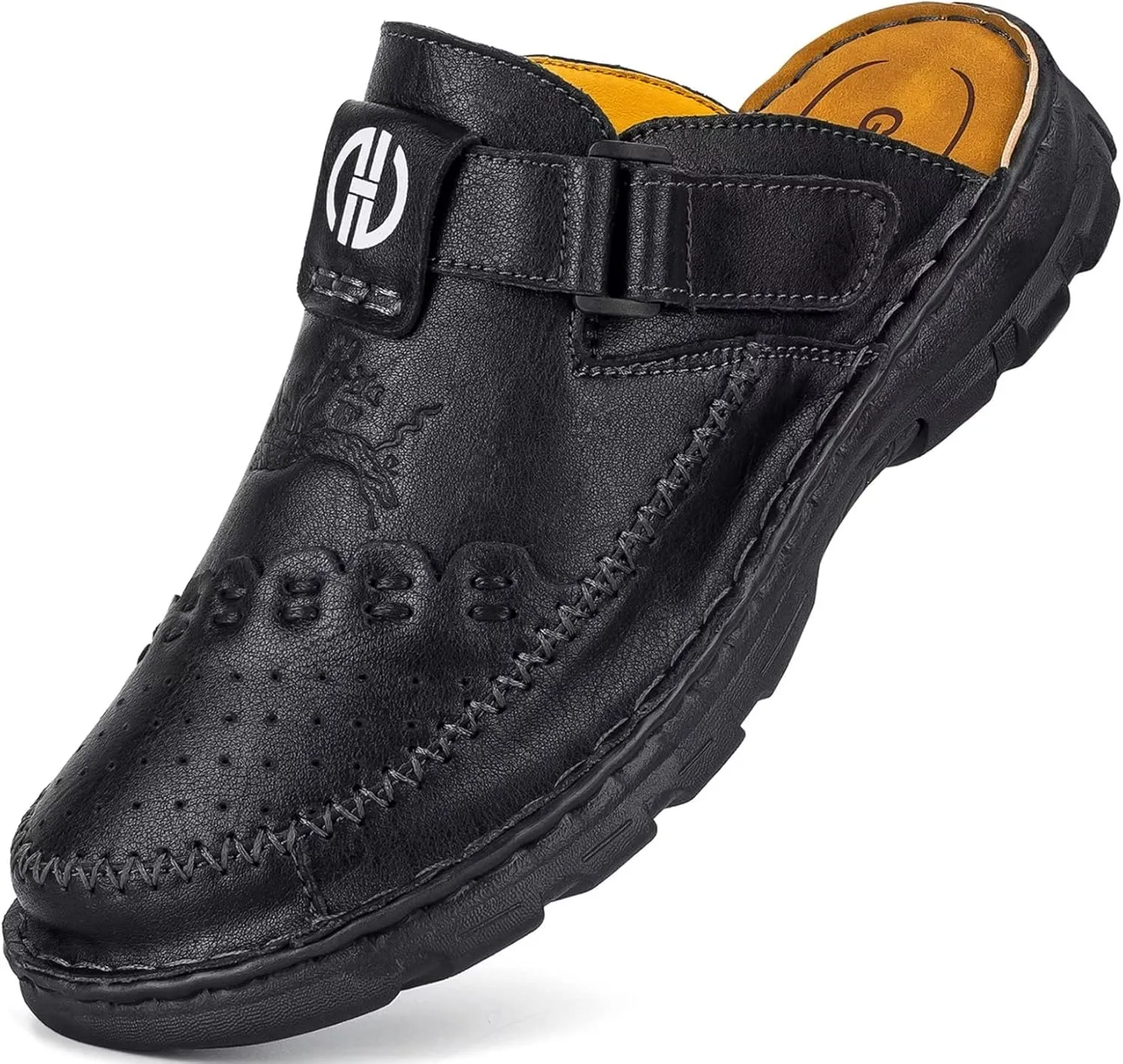 Mens Leather Clogs Mules Summer Slip-on Casual Sandals Soft Leather Thick Sole