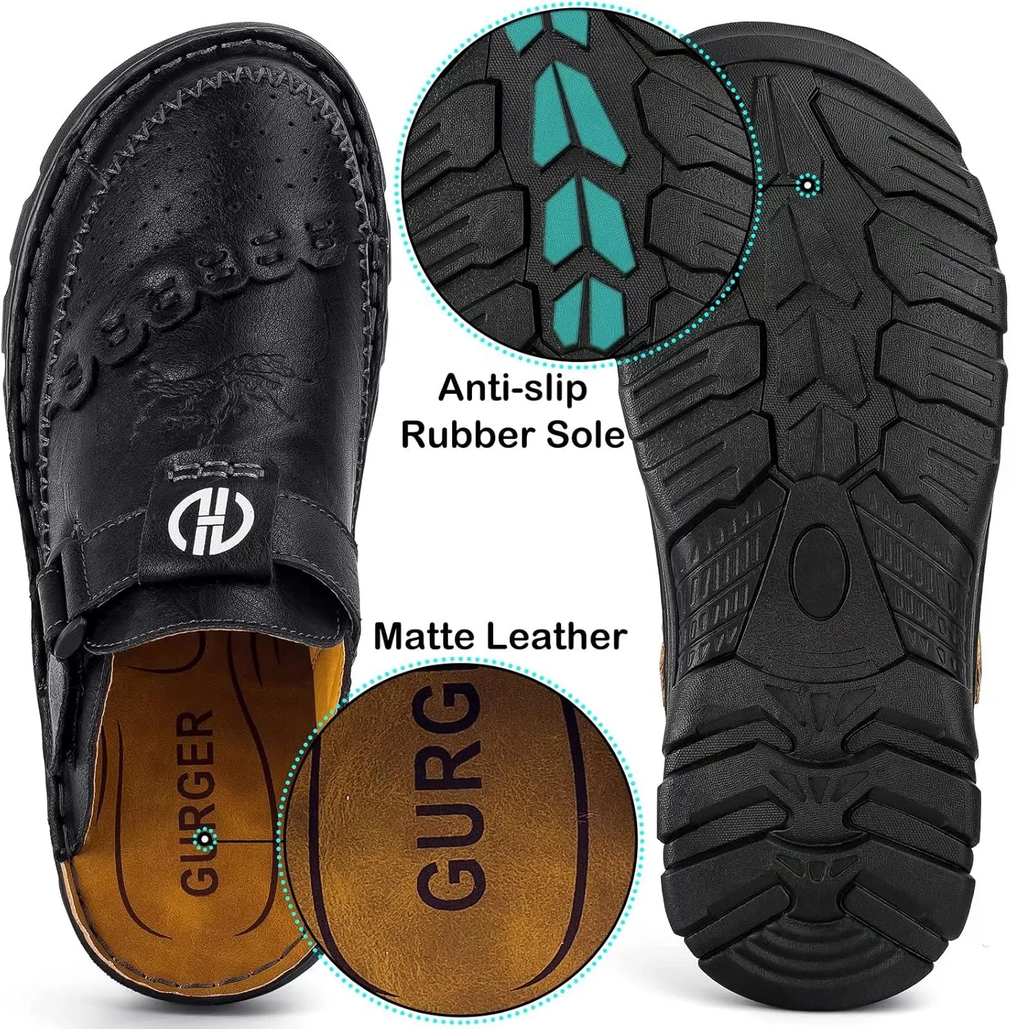 Mens Leather Clogs Mules Summer Slip-on Casual Sandals Soft Leather Thick Sole