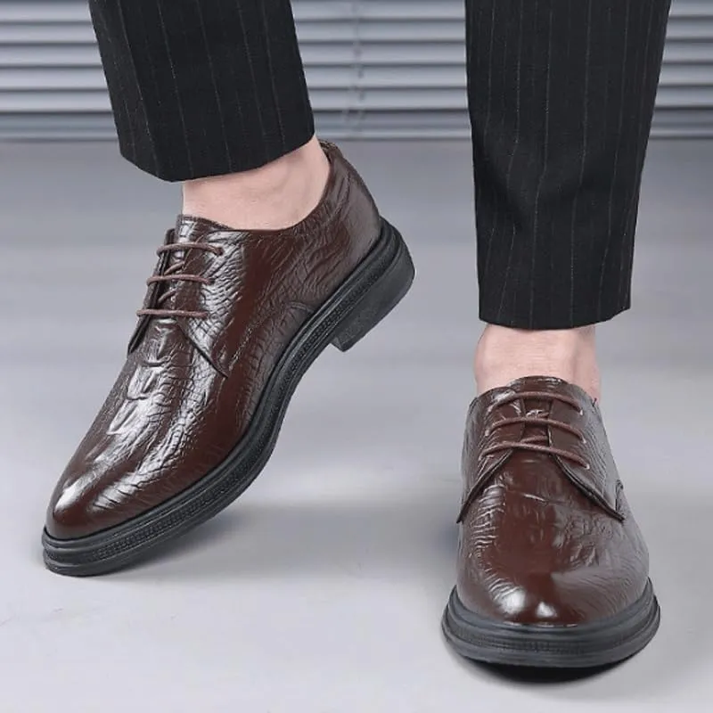 Men's Leather Derby Shoes with Textured Sole Business Formal Shoes for Conference Presentations & Networking