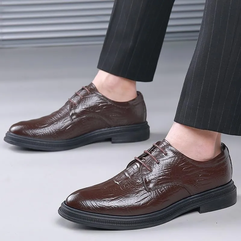 Men's Leather Derby Shoes with Textured Sole Business Formal Shoes for Conference Presentations & Networking