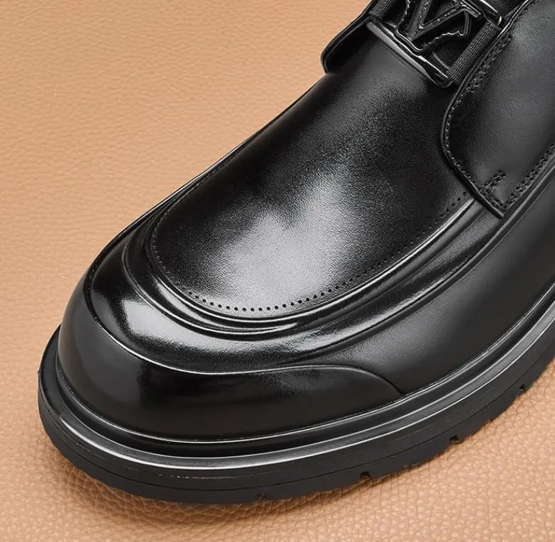 Mens Oxfords Genuine Leather Platform Men's Dress Shoes Classic Formal Business Brogue Shoes