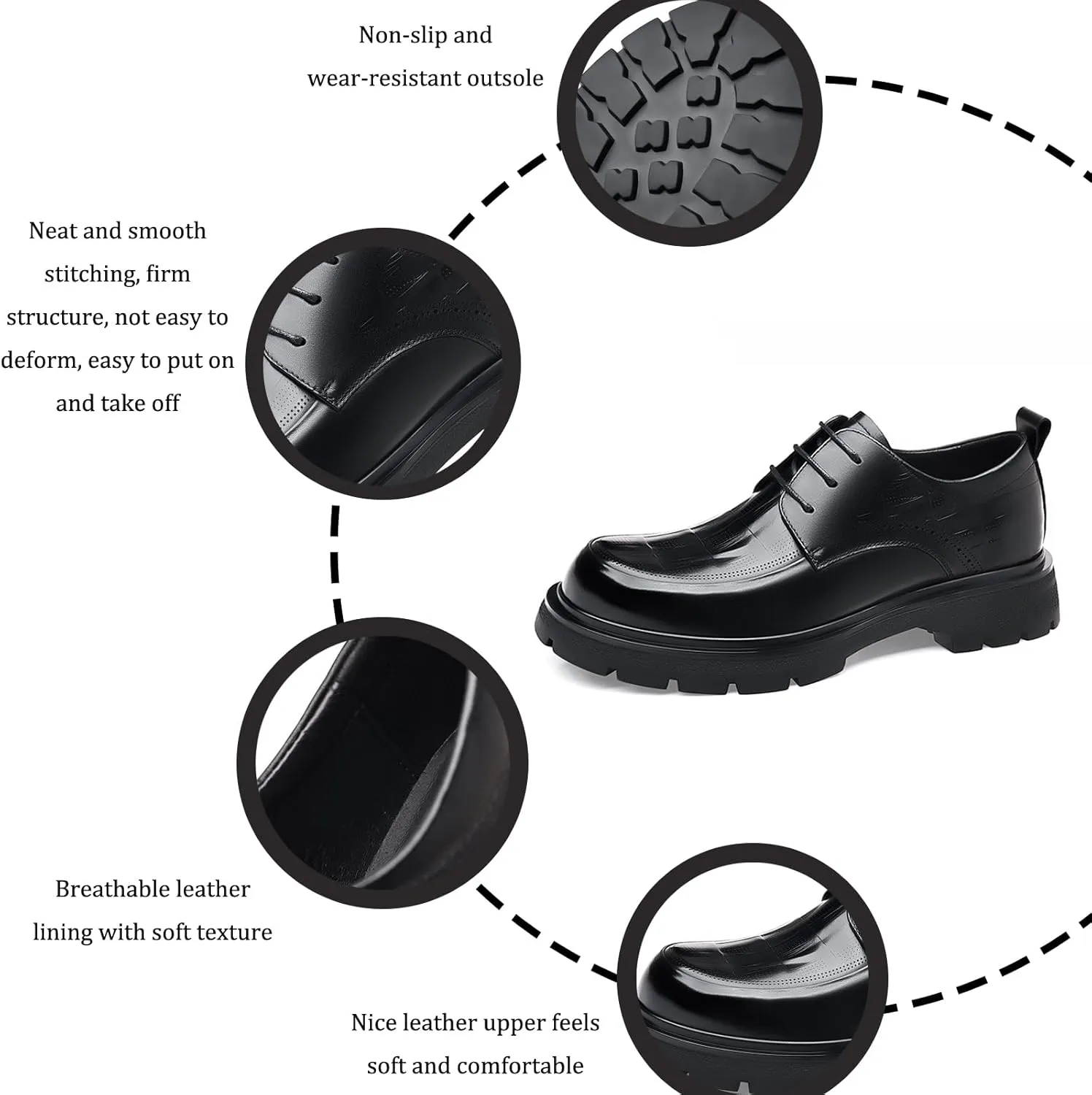 Men's Patent Leather Textured Platform Formal Lace-Up Oxford Shoes Retro Round Toe Lug Sole Non-Slip Business Wedding Brogue Dress Shoes