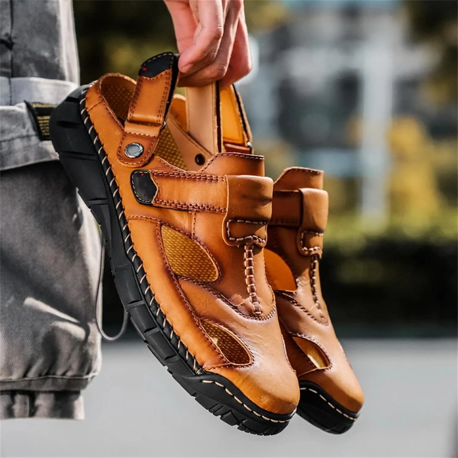 Mens Sandals Summer Soft Leather Beach Sandals