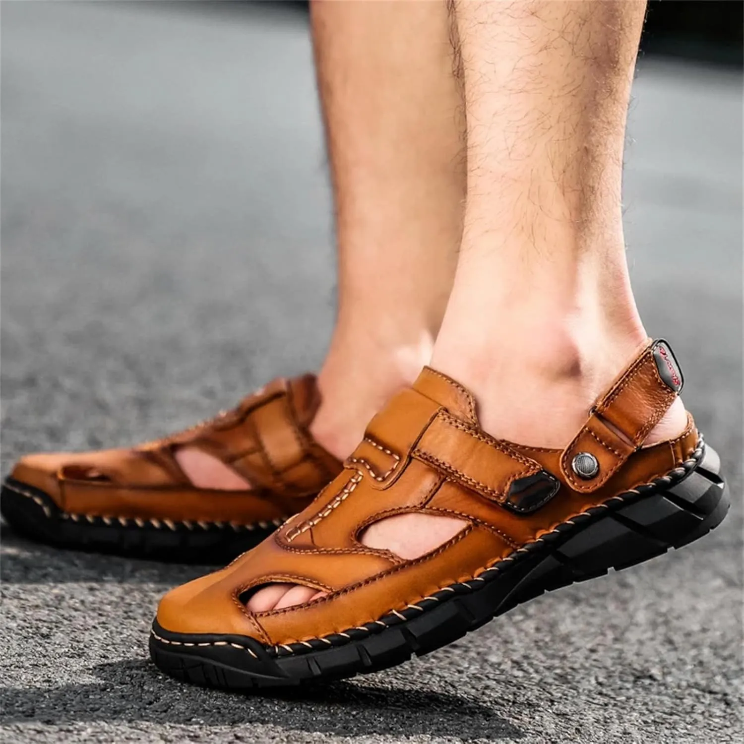 Mens Sandals Summer Soft Leather Beach Sandals