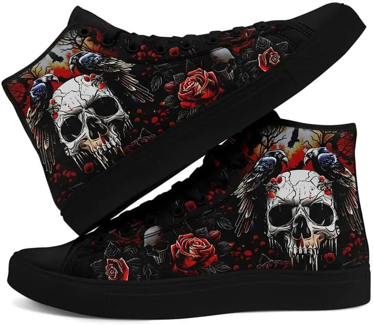 Men's Skull Canvas High Top Shoes Classic Fashion High Top Sneakers Unisex Casual Lace Up Tennis Shoes