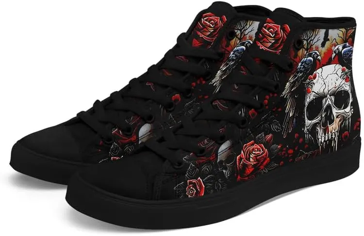 Men's Skull Canvas High Top Shoes Classic Fashion High Top Sneakers Unisex Casual Lace Up Tennis Shoes