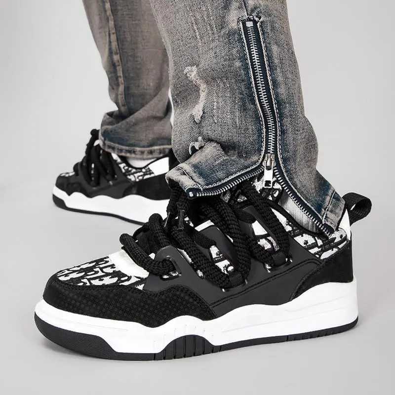 Men's Stylish Skate Shoes with Good Grip and Breathable Lace-up Sneakers