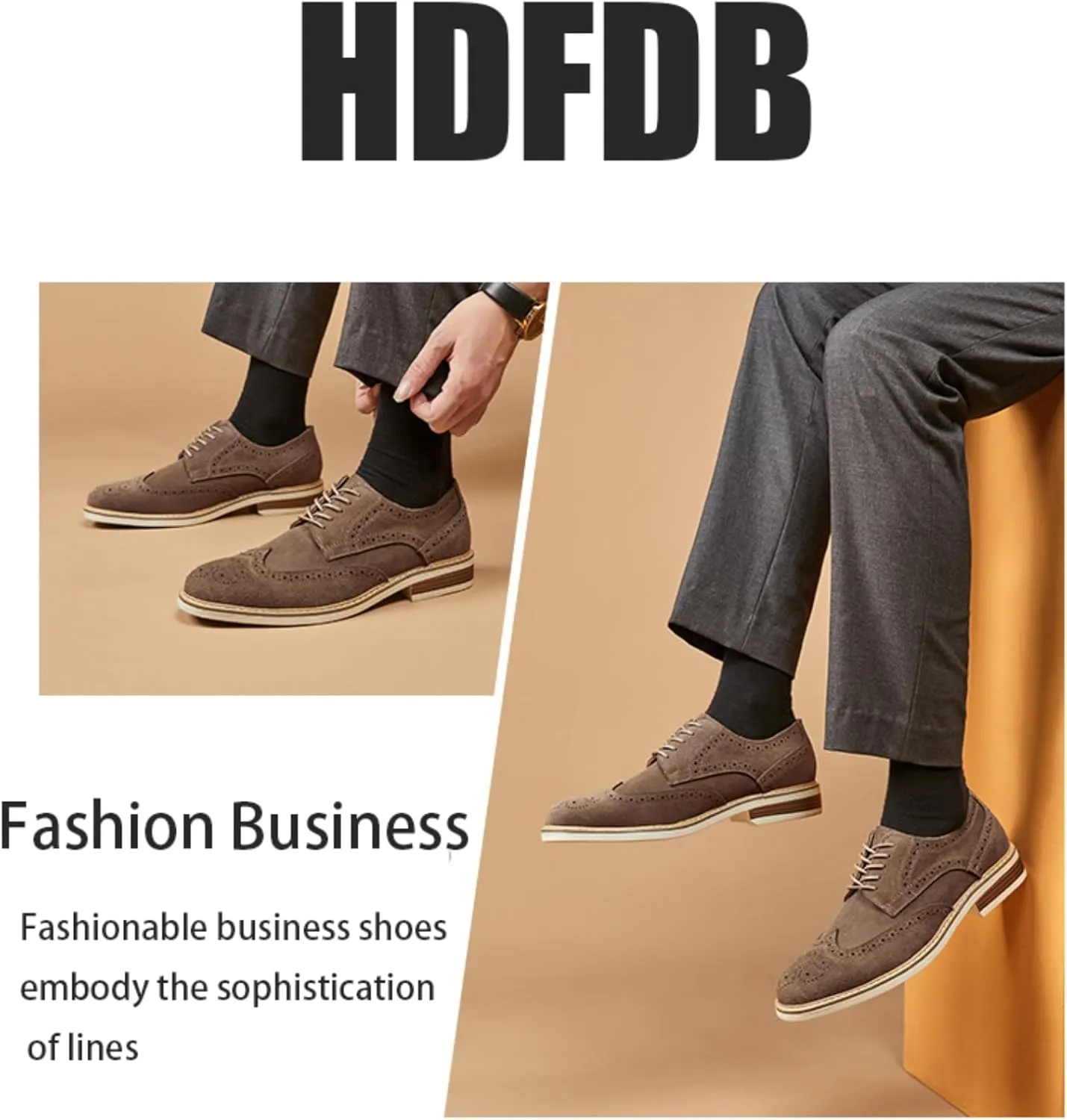 Men's Suede lace-up Brogue Wingtip Oxford Shoes Fashion Pointed Toe Classic Business Oxfords Shoes Wedding Business Dress Leather Shoes