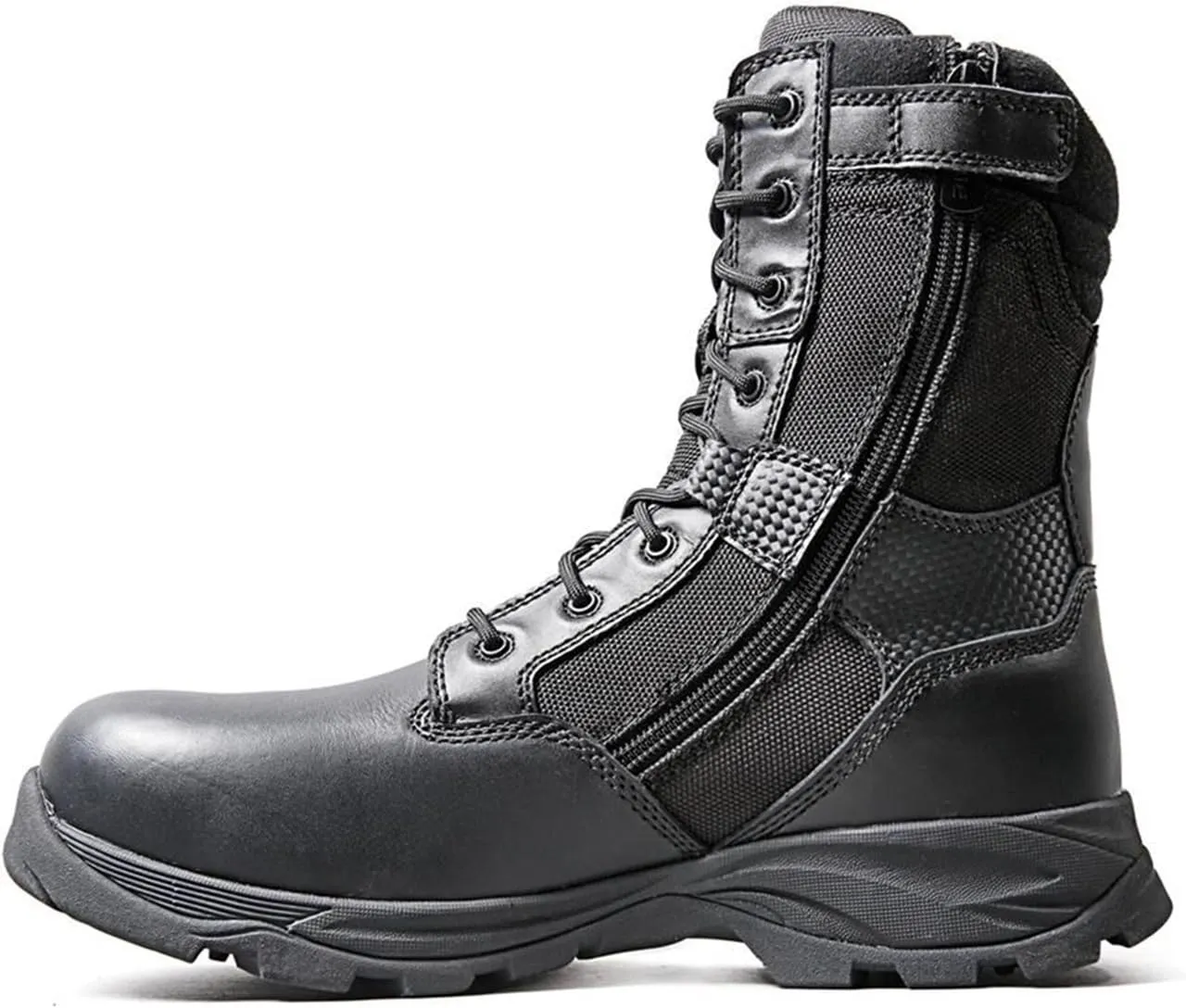 Mens Tactical Waterproof Composite Toe Boots Max Pro 8 with Zipper - Oil & Slip Resistant Black Leather Boots