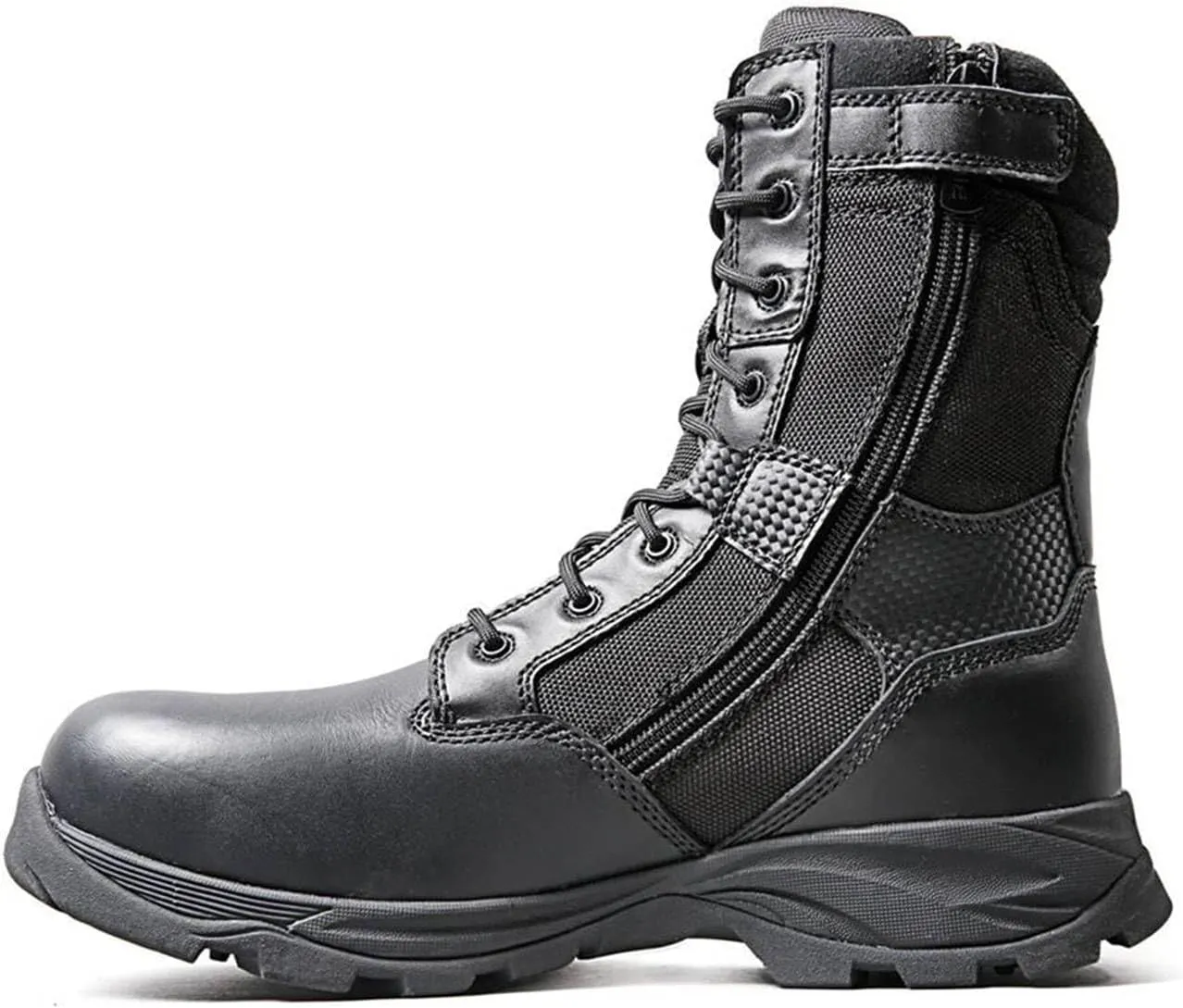 Mens Tactical Waterproof Composite Toe Boots Max Pro 8 with Zipper - Oil & Slip Resistant Black Leather Boots