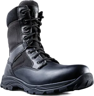 Mens Tactical Waterproof Composite Toe Boots Max Pro 8 with Zipper - Oil & Slip Resistant Black Leather Boots