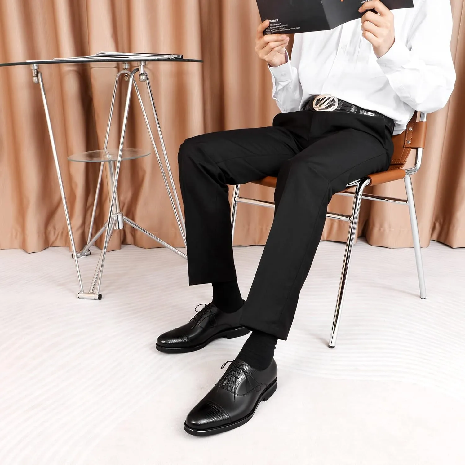 Men's Textured Patterns Oxford Shoes Genuine Leather Cowhide Derby Comfy Flat Business Shoes