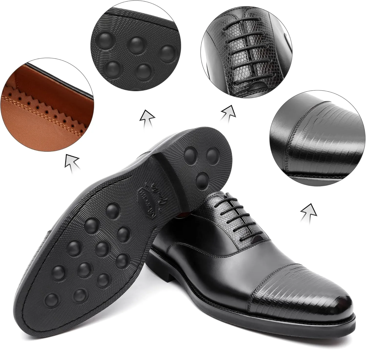 Men's Textured Patterns Oxford Shoes Genuine Leather Cowhide Derby Comfy Flat Business Shoes